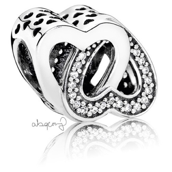EUC Pandora 791880CZ Sterling Silver Entwined Love Hearts Charm w/ Clear CZ’s - Picture 1 of 7
